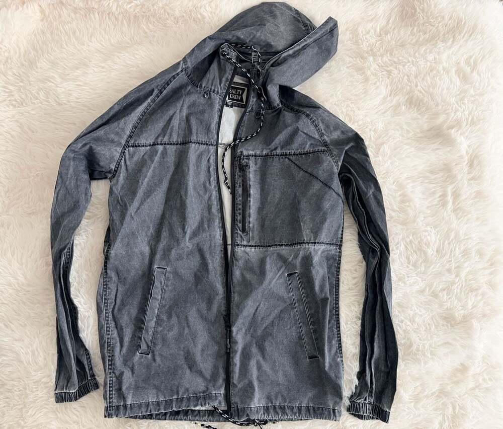 Salty Crew Tippet Black Acid Wash Full Zip Windbreaker Jacket